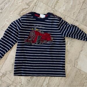 Hanna Andersson Striped Navy Tee with Red Train